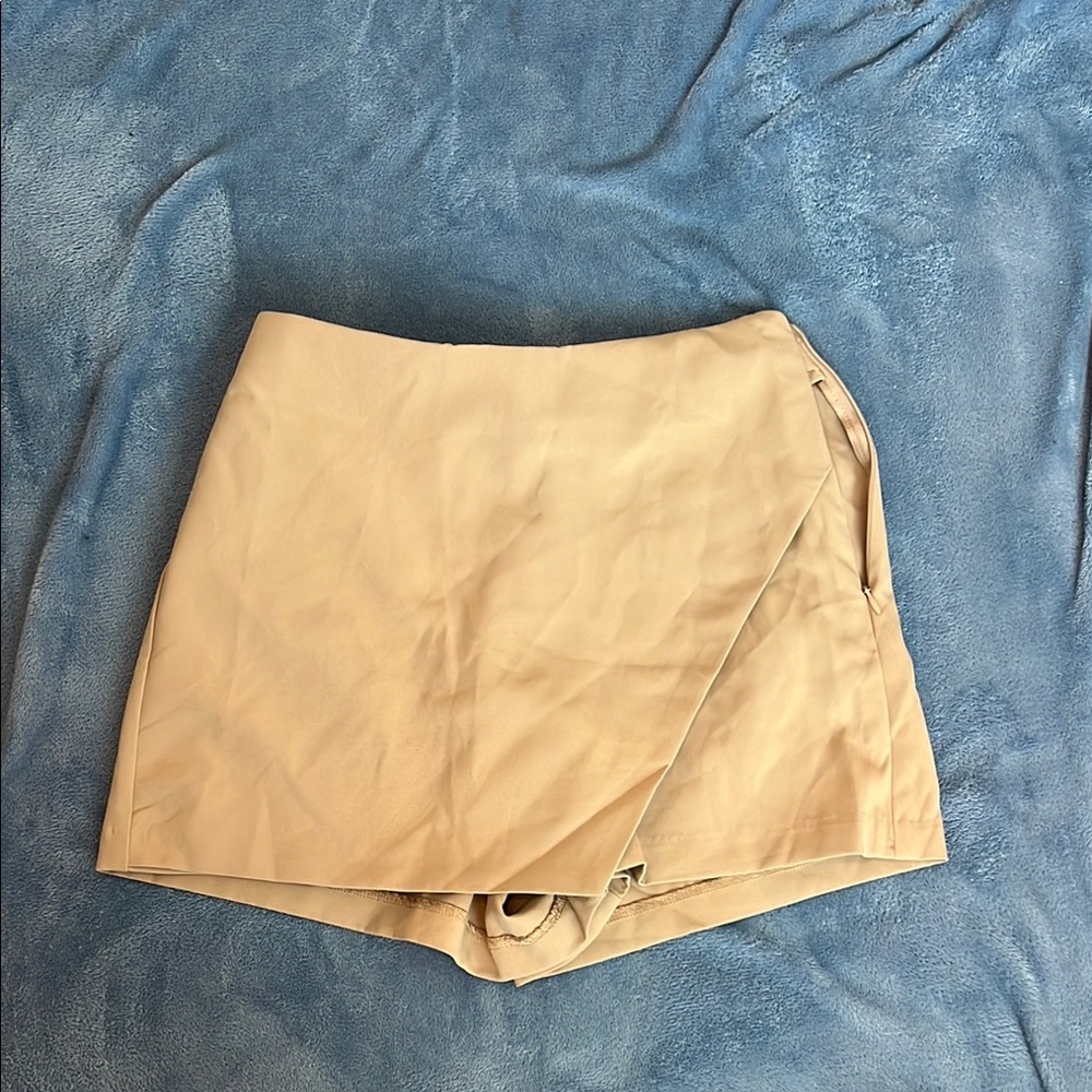 Love Tree Tan Skort-Style Shorts with Wrap Detail